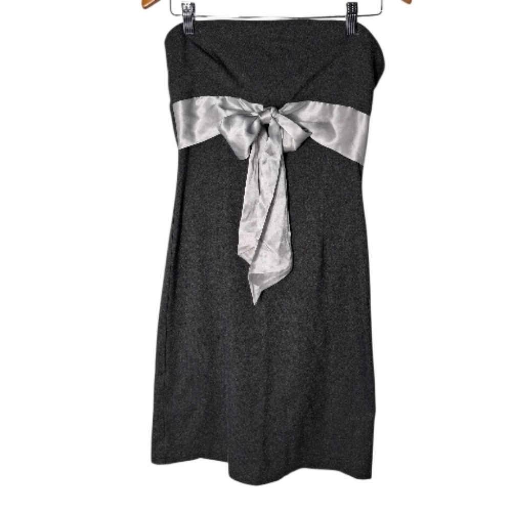 Ruth Neiman Marcus Gray Rayon Blend Silk Bow Accent Strapless Dress Size 4 New